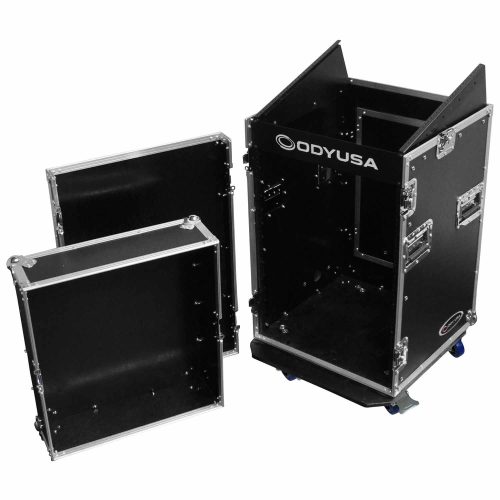 Combo Rack with wheels 10u top slanted 14u bottom vertical